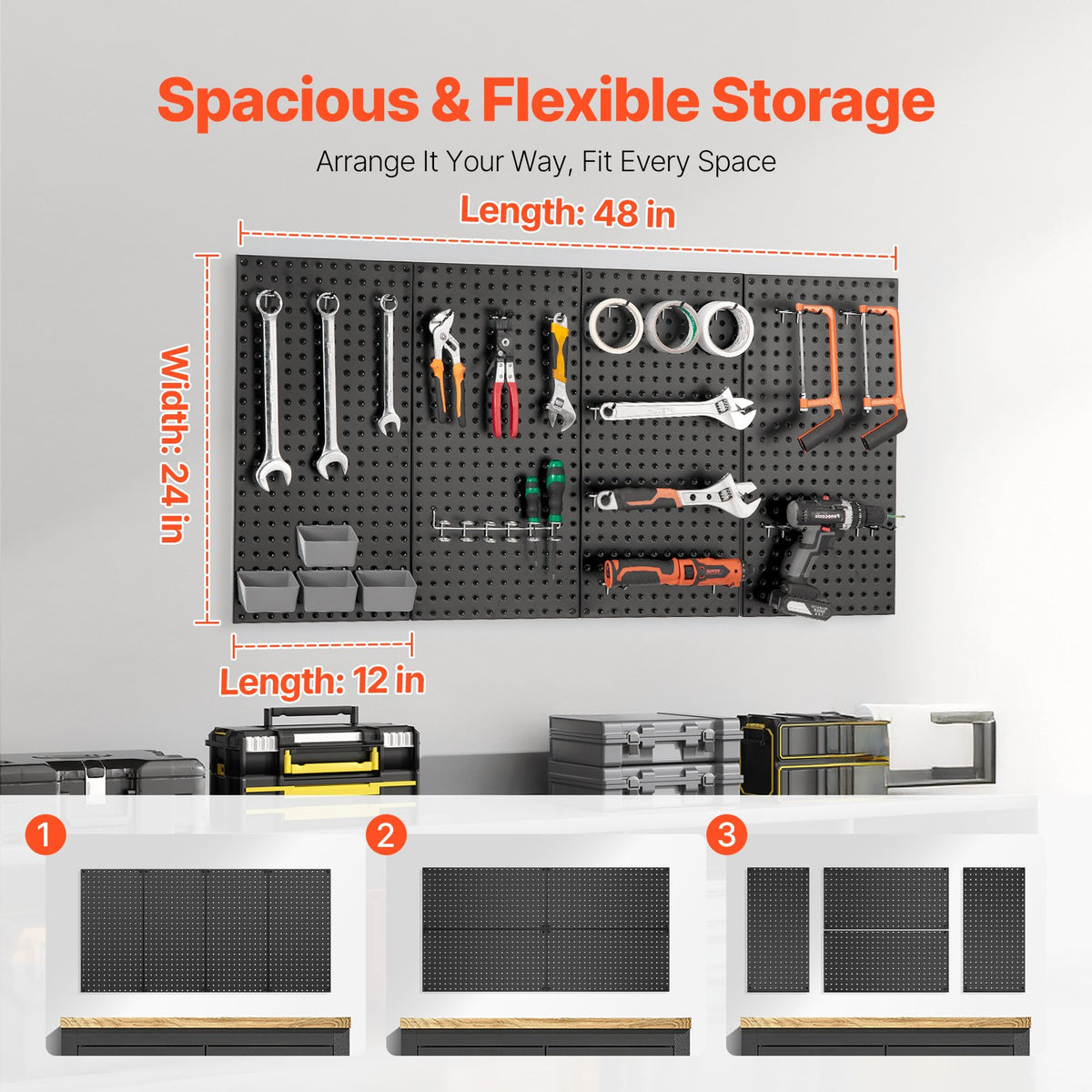 Heavy-duty metal pegboard panels set of 4, black