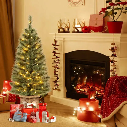 4 Ft Pre-Lit Potted Artificial Christmas Tree with Pine Needles