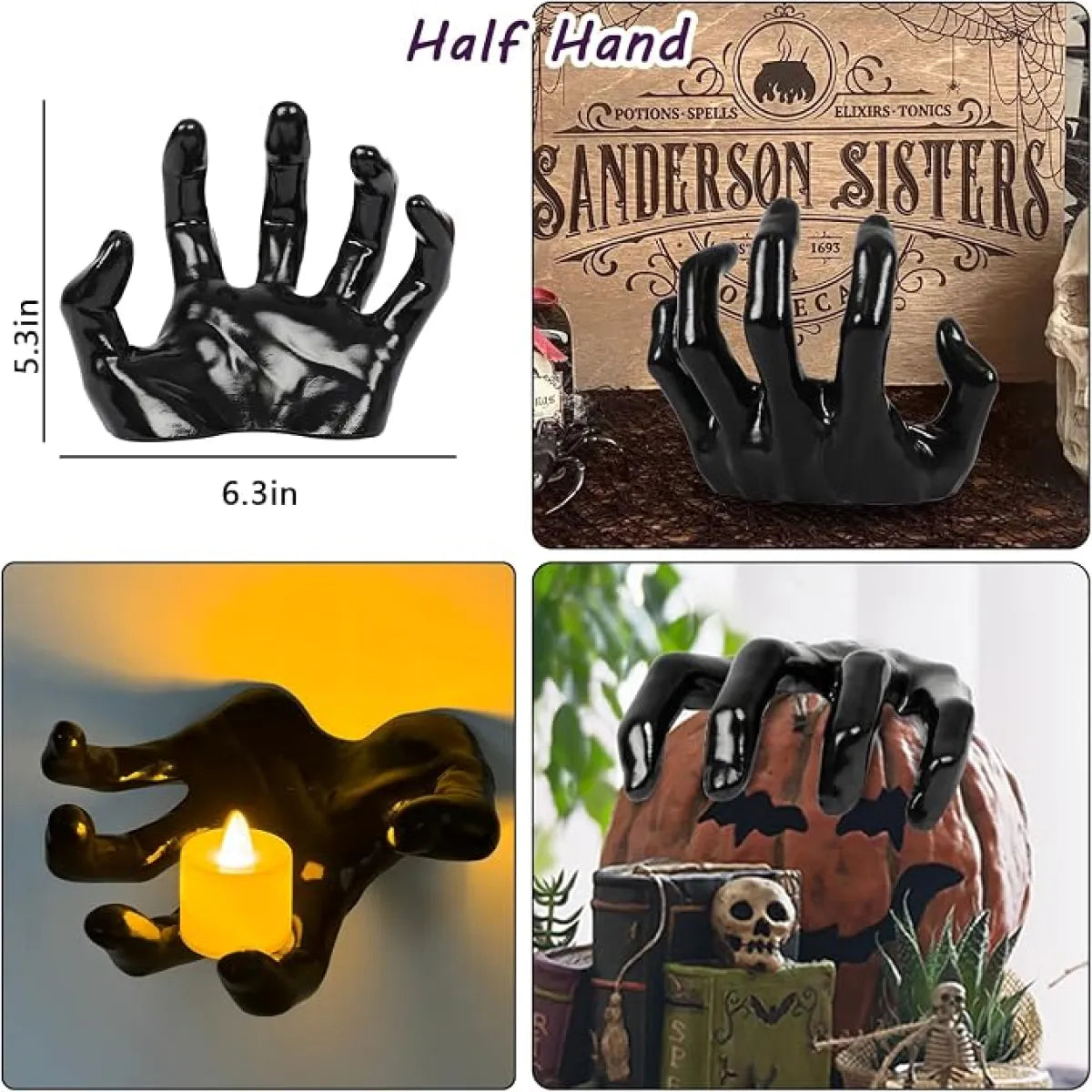 Set of 3 Creepy Hands with Candles, Halloween Wall Decor for Indoor Home and Haunted House