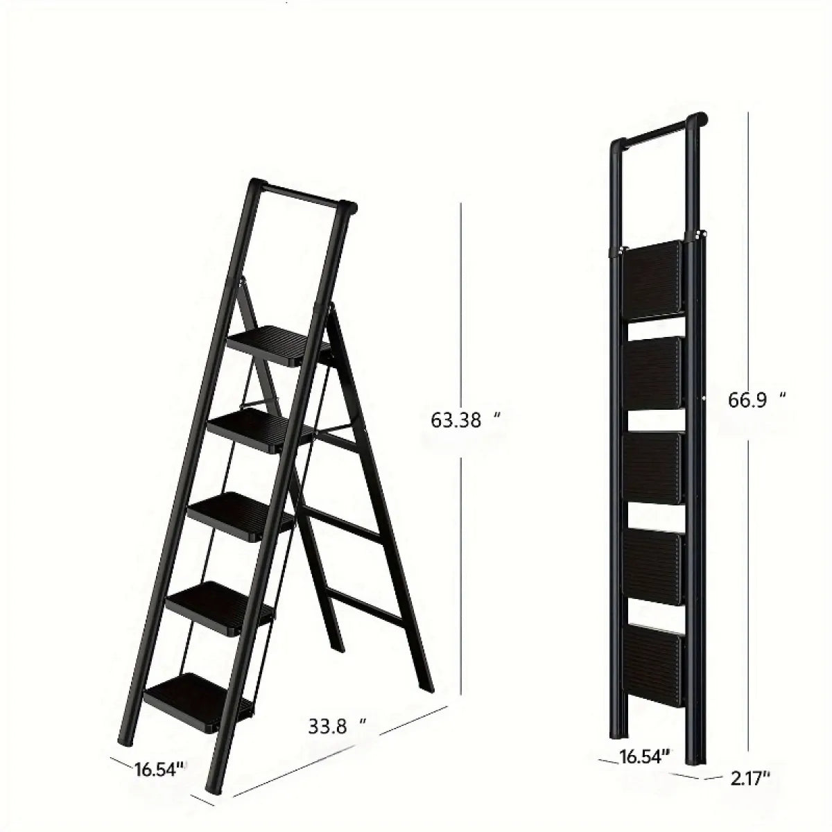 5-Step Folding Ladder Stool, Black