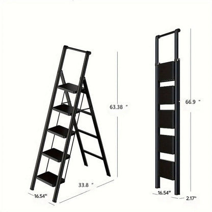 5-Step Folding Ladder Stool, Black