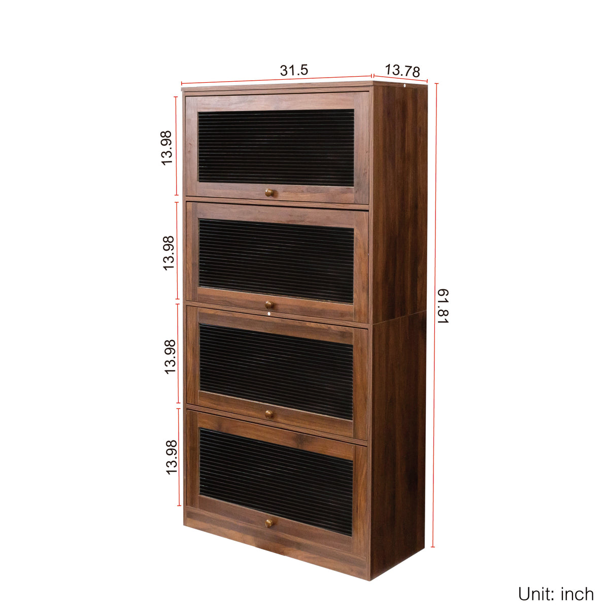 Glass door display bookcase, walnut