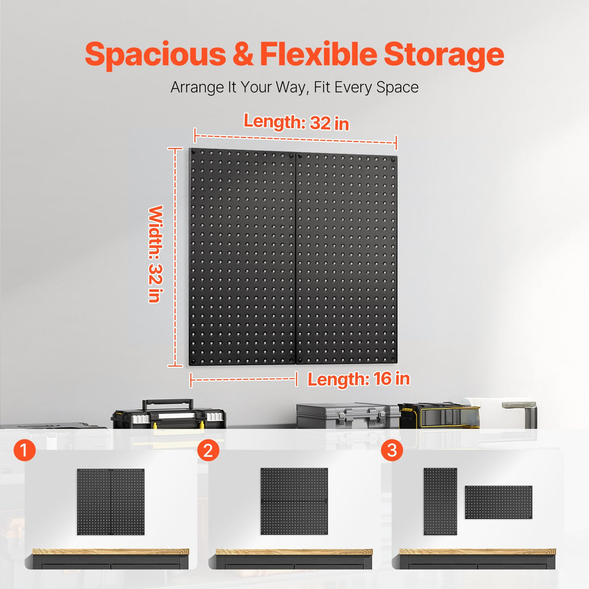 Heavy-duty metal pegboard panels set of 2, black