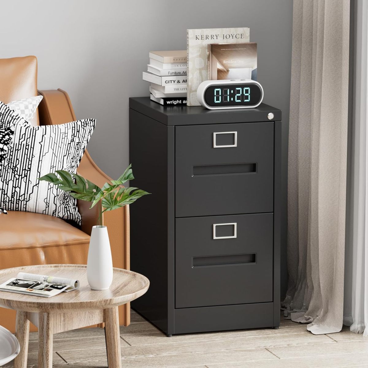 2-Drawer Lockable File Cabinet - name card holder
