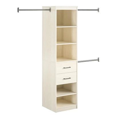 5-Shelf Closet Organizer with 2 Drawers and Adjustable Hanging Rods, Ivory