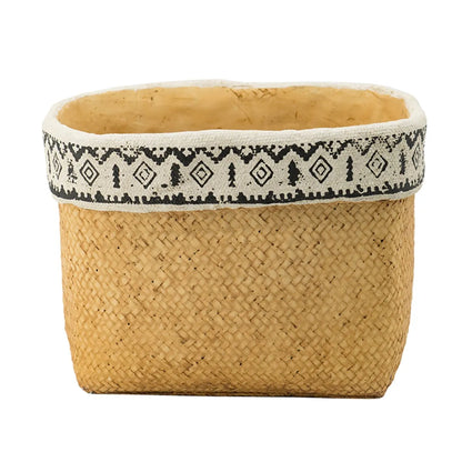 Set of 2 Rectangular Basket Planters with Geometric Trim