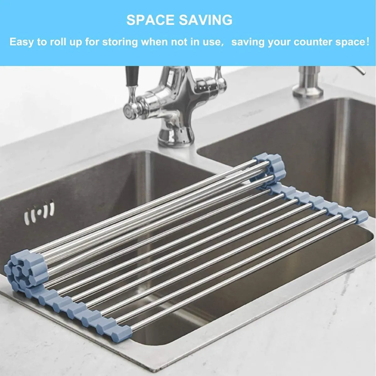 Roll-Up Dish Drying Rack – Over-the-Sink Foldable Stainless Steel Drainer