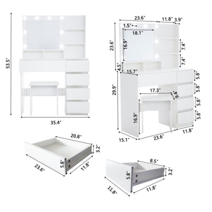 Hollywood Lighted Makeup Vanity Desk Set – Particle Board & MDF with Stool, White Bedroom – view 5
