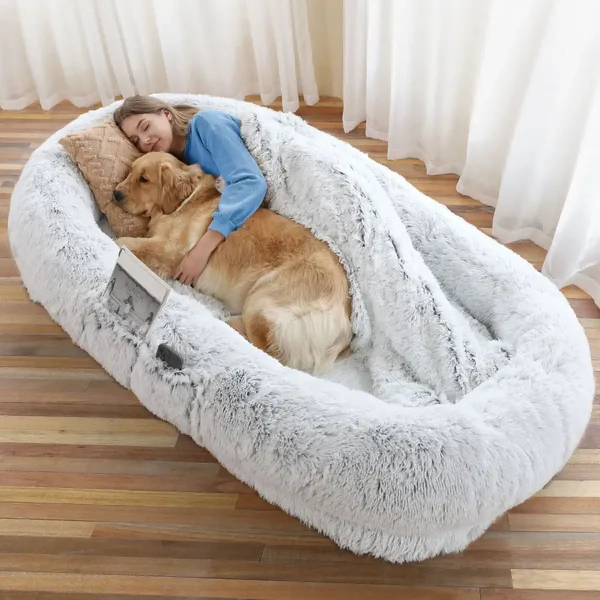 Large Human Dog Bed – Washable Faux Fur Nap Bed for You and Your Pet