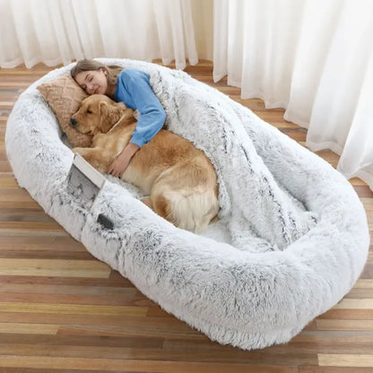Large Human Dog Bed – Washable Faux Fur Nap Bed for You and Your Pet