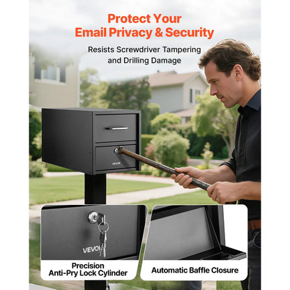Anti-Theft Post Mount Mailbox, Black