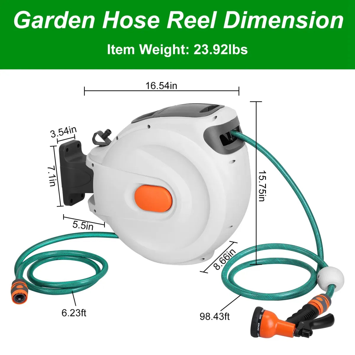 Retractable Wall-Mounted Garden Hose Reel – Auto Lock with 8 Spray Patterns