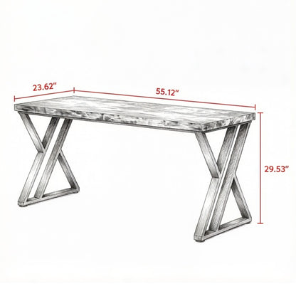 Industrial writing desk with Z-shaped legs, rustic wood and black