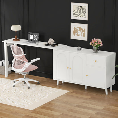2-in-1 swivel desk and sideboard, white
