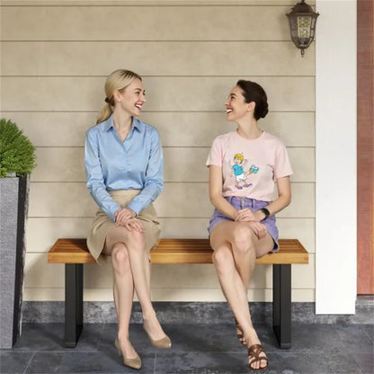 Set of 2 Solid Acacia Wood Outdoor Dining Benches with Metal Legs
