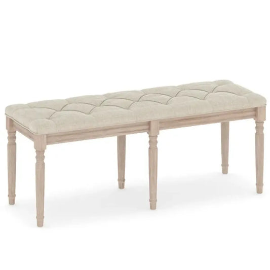 Upholstered Button-Tufted Bench, Beige