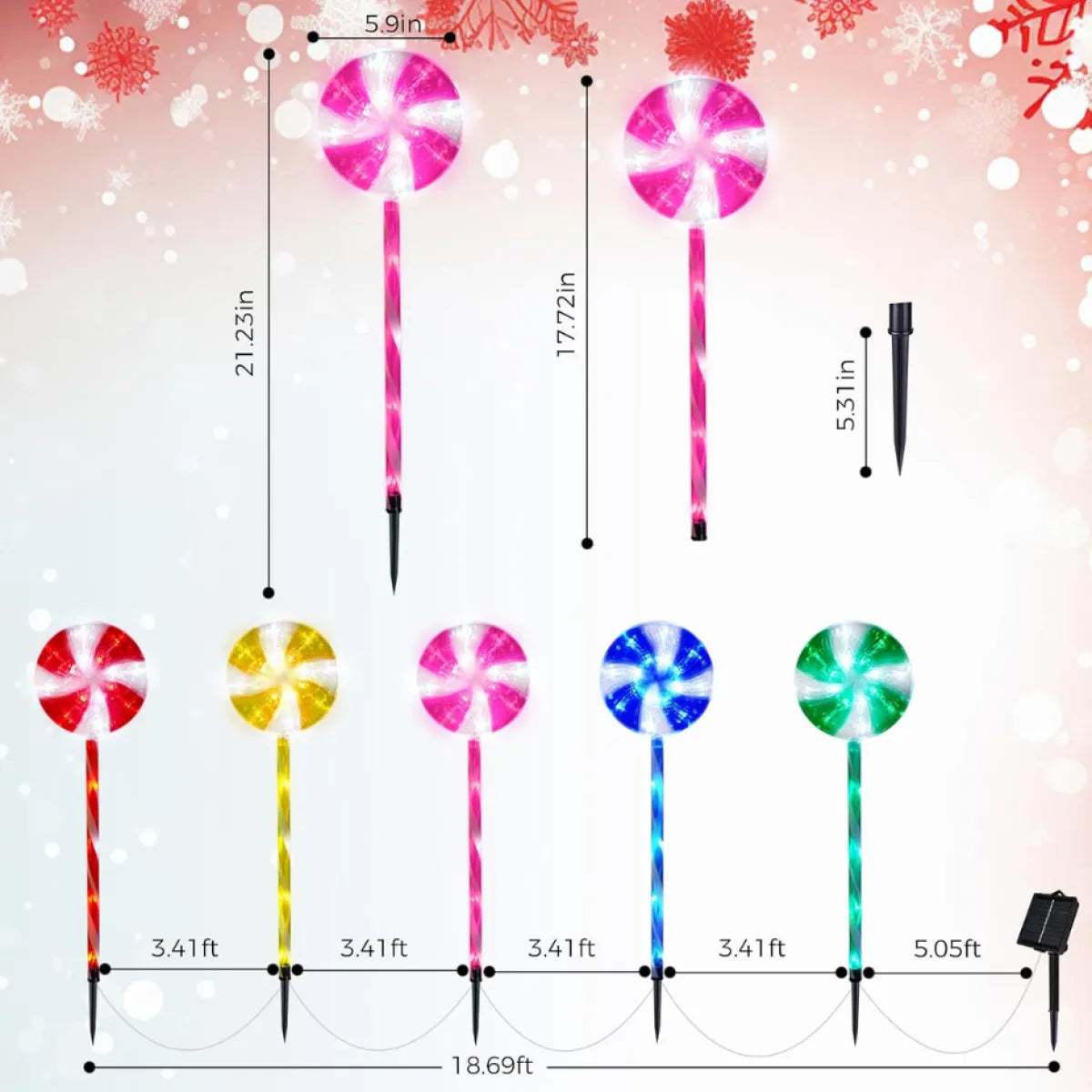 Lollipop Solar Pathway Lights, 5 Pack