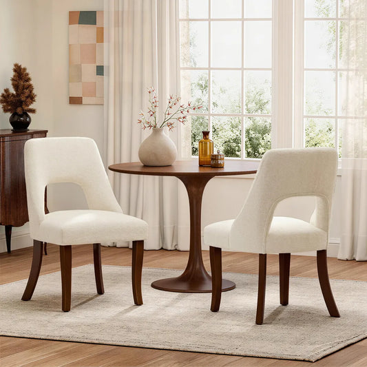 Upholstered Chenille Dining Chair Set of 2, Beige