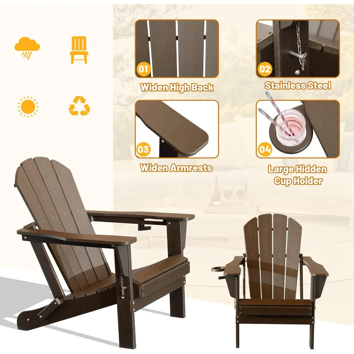 Folding HDPE Adirondack Chair with Cup Holder – view 6