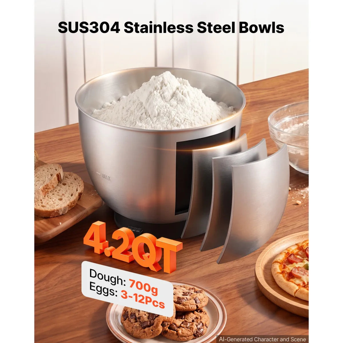 4.2 Qt Tilt-Head Stand Mixer – 400W, 6-Speed with Stainless Steel Bowl