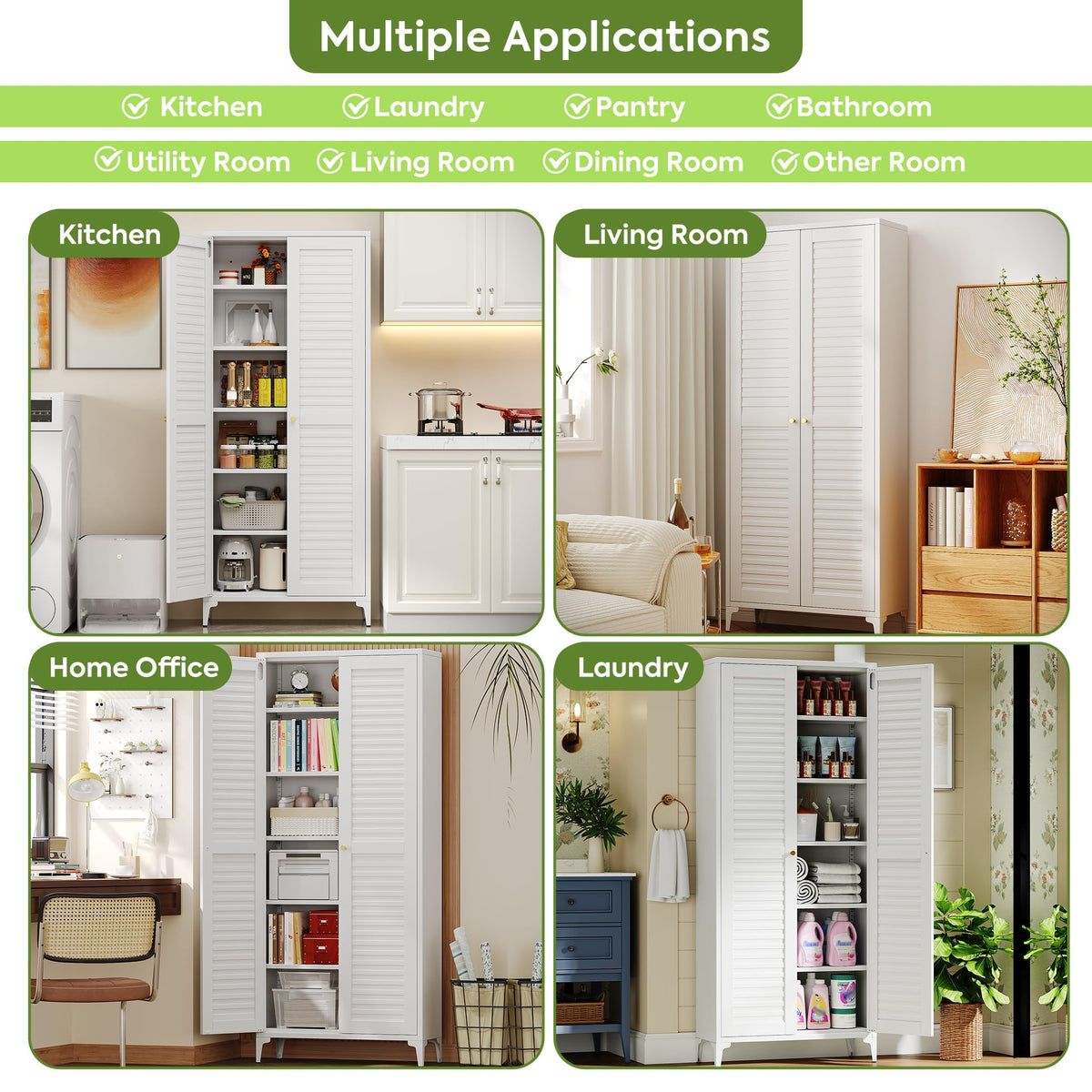 74 inch metal pantry storage cabinet, white