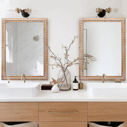 Wood Framed Farmhouse Wall Mirror, Antique Natural