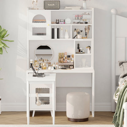 Rotating desktop computer desk with storage, white