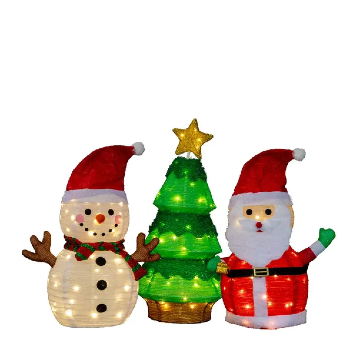 Set of 3 Pre-Lit Pull-Up Christmas Decorations, Santa, Snowman and Tree with LED Lights