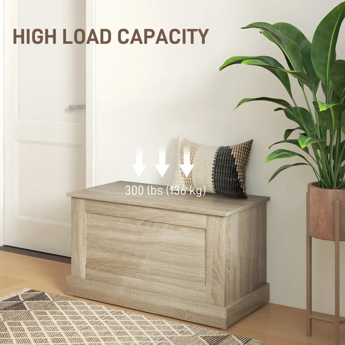31.5" Wooden Storage Trunk Chest with Safety Hinge, Natural