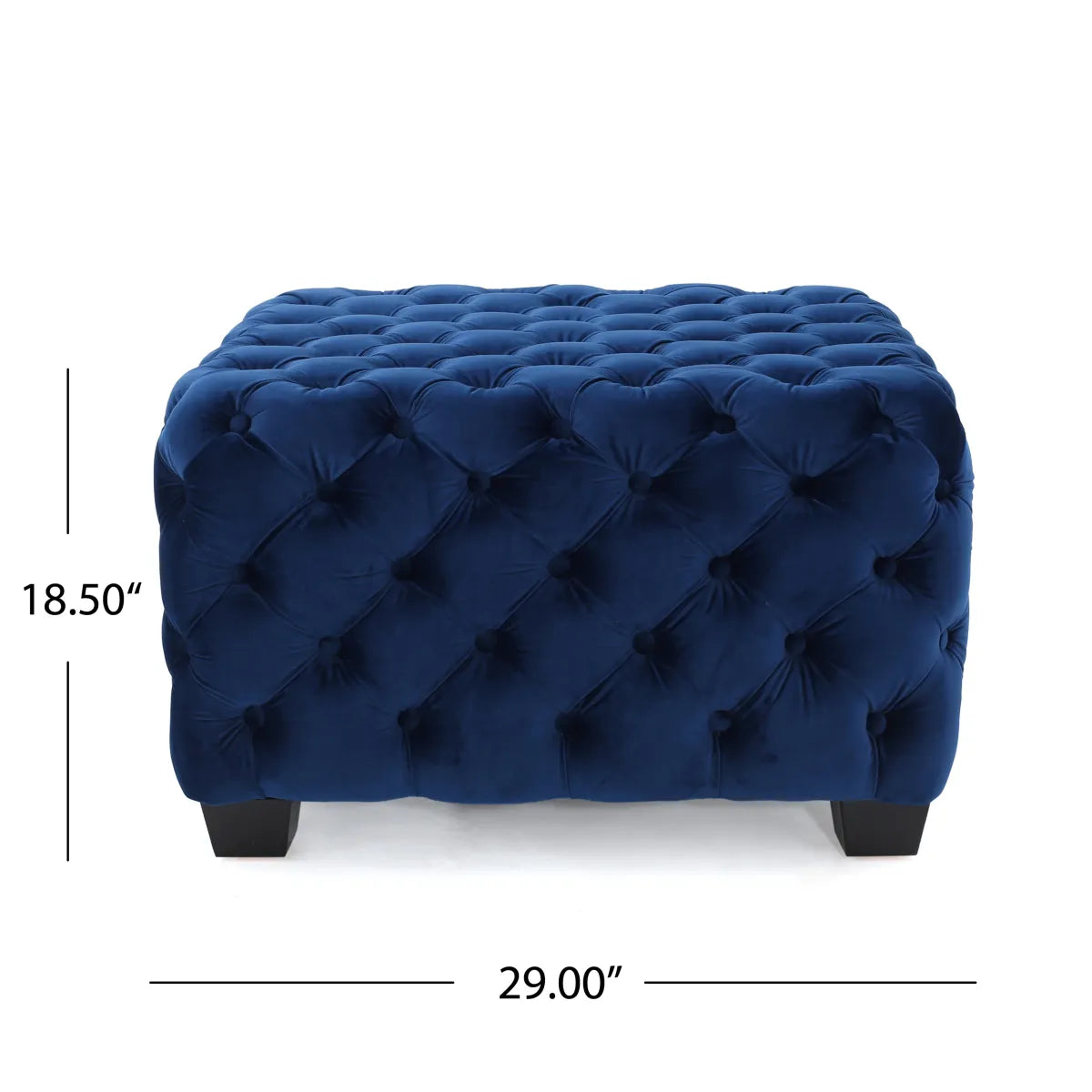 Velvet Button-Tufted Ottoman, Navy Blue