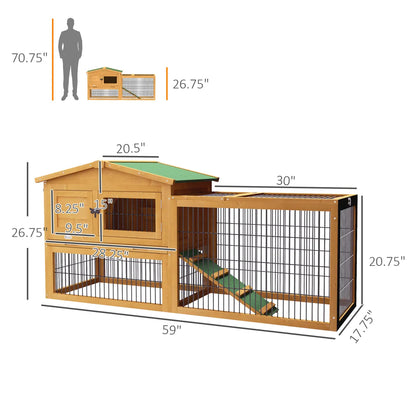 2-Level Outdoor Rabbit Hutch with Openable Top, Yellow