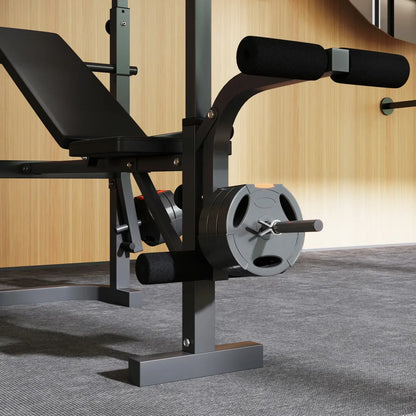 Adjustable Weight Bench with Press Rack – Preacher Curl & Lat Pulldown Station