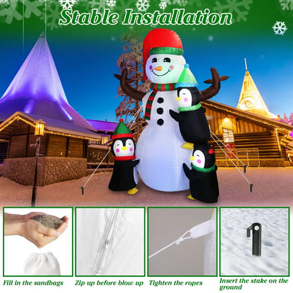 5.9FT Christmas Inflatable Snowman and Penguins with LED Lights