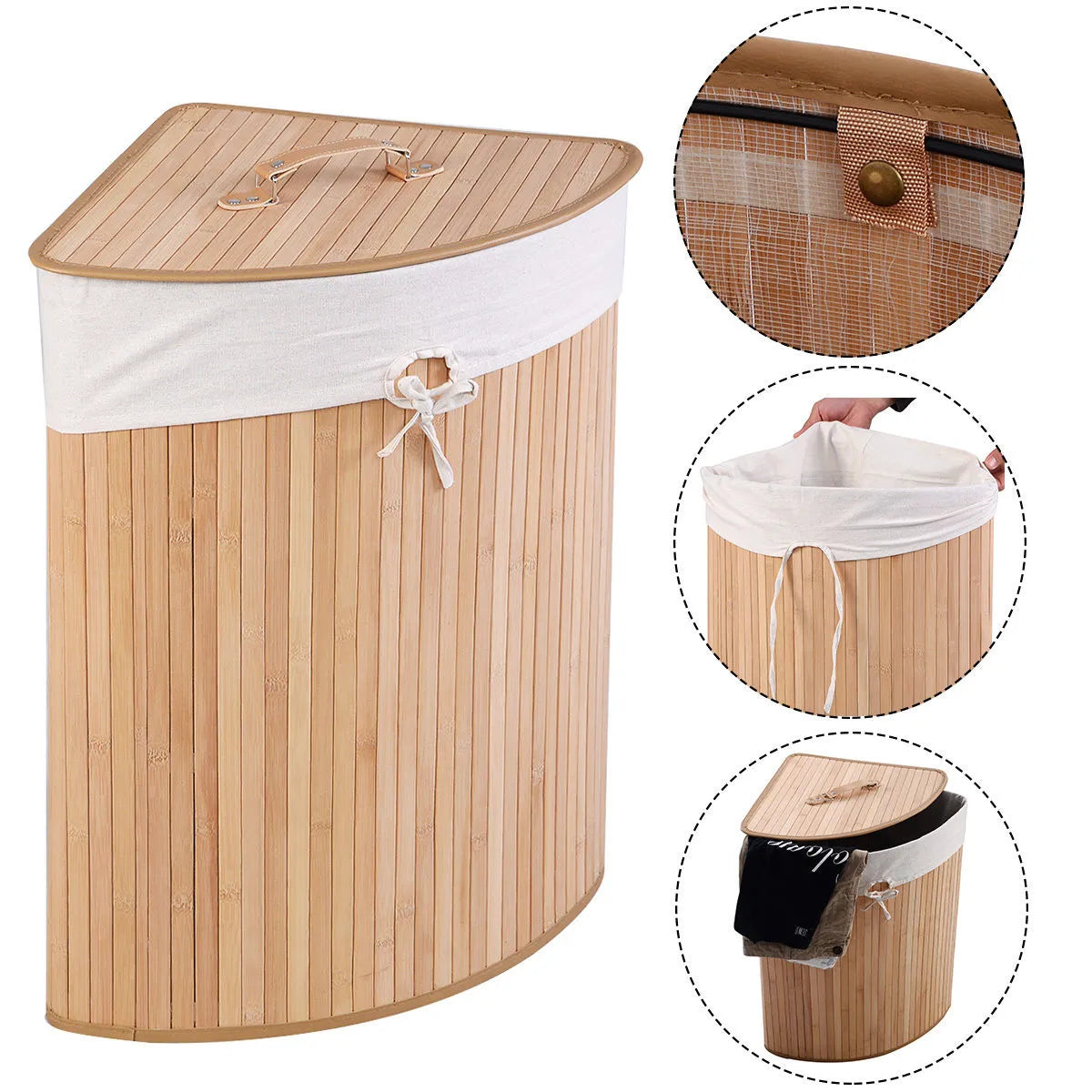 Corner Bamboo Laundry Hamper, Natural – Space-Saving Clothes Basket