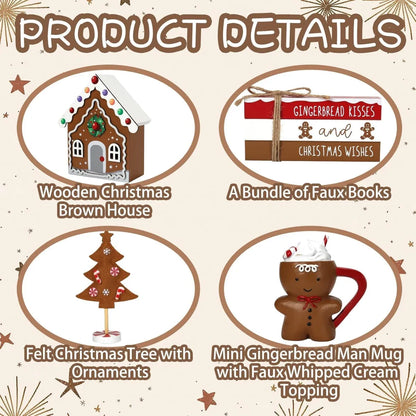 8-Piece Gingerbread Tiered Tray Christmas Decor Set
