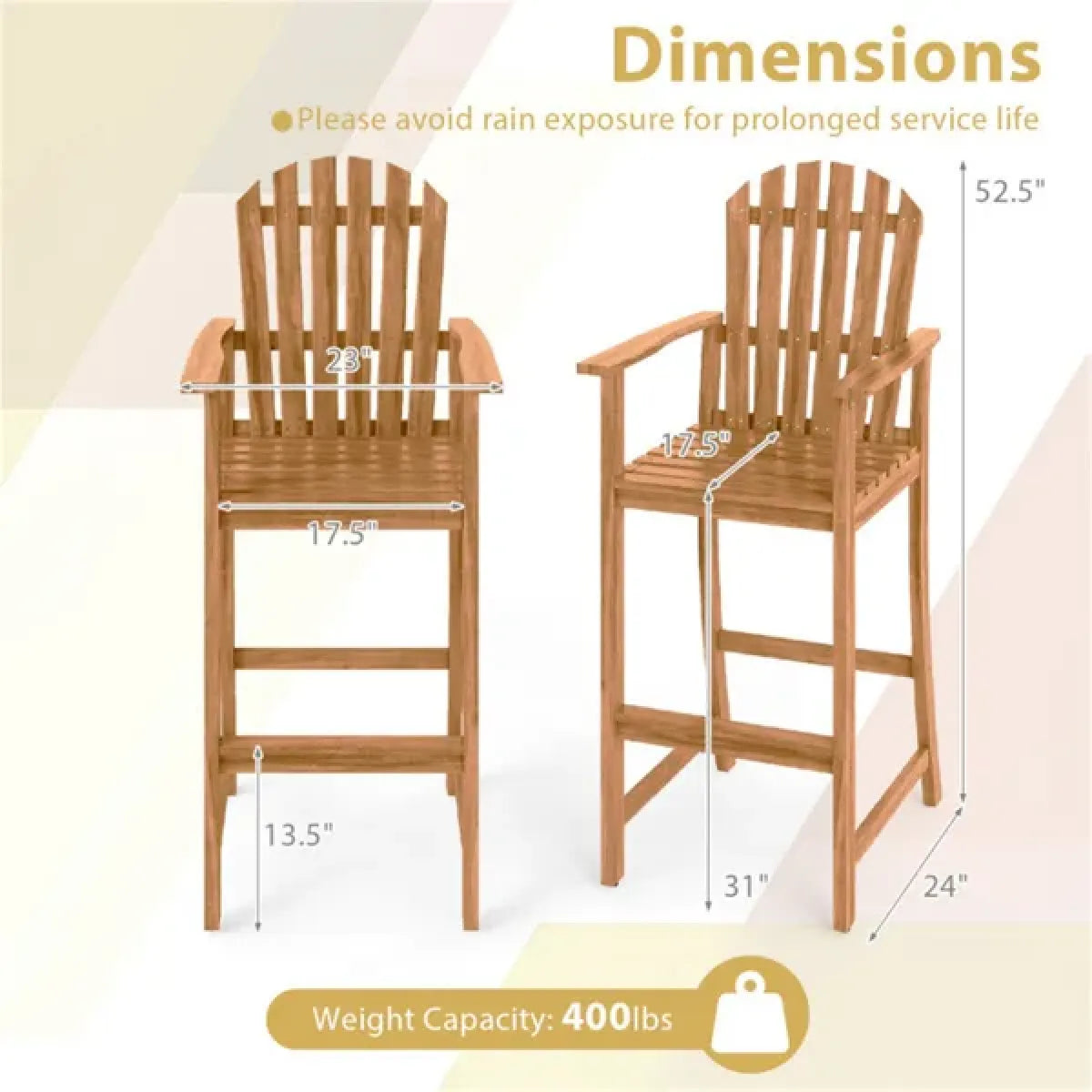 31" Outdoor Bar Stool, Slatted Design – view 3