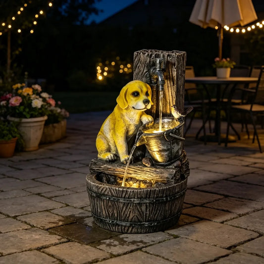22" 3-Tier Garden Fountain with LED Lights, Rustic Brown