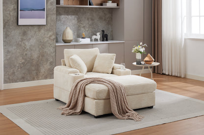 Corduroy Chaise Lounge Sofa, Beige