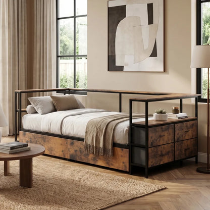 Twin Corner Daybed with Storage Drawers, Metal Platform Bed Frame – view 4