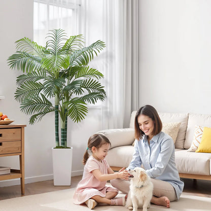 6 Ft Artificial Areca Palm Tree with White Planter, Faux Plant for Indoor Decor
