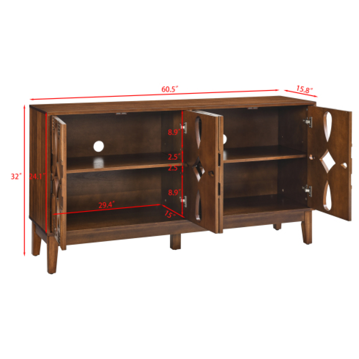 60.5" Mid Century Modern Sideboard Buffet Cabinet – Solid Wood & MDF, Walnut Kitchen & Dining Storage – view 7