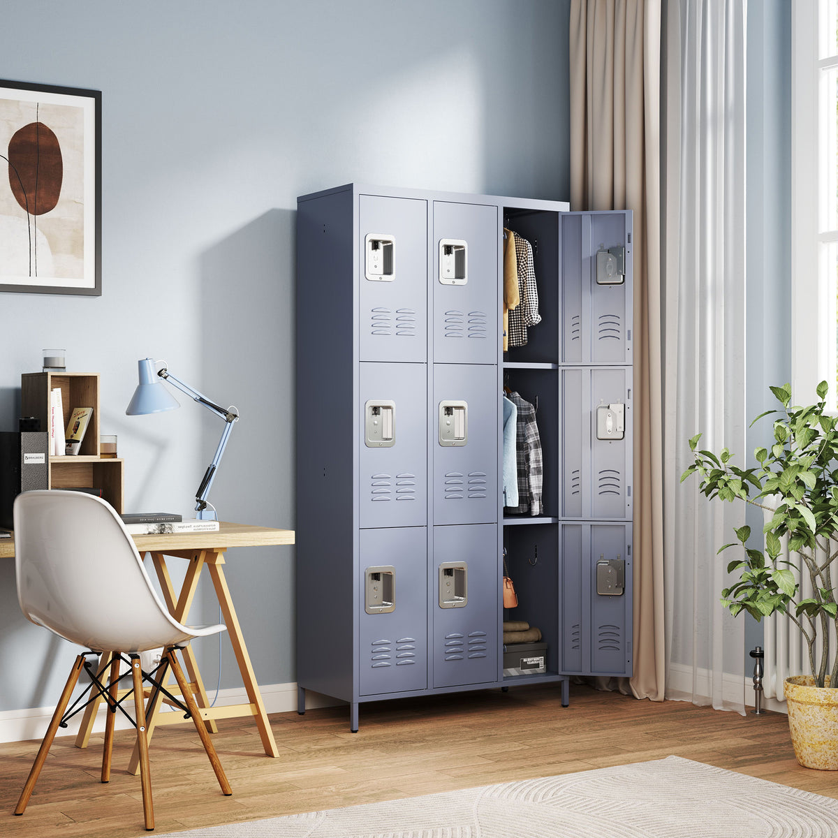 9-door metal locker, 72 inch, gray
