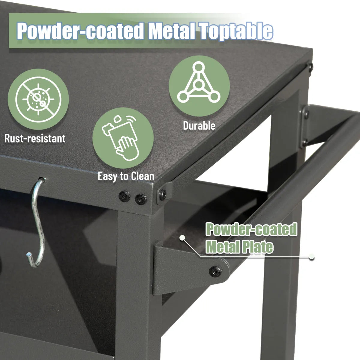3-Shelf Outdoor Grill Prep Cart with Wheels and Propane Tank Hook