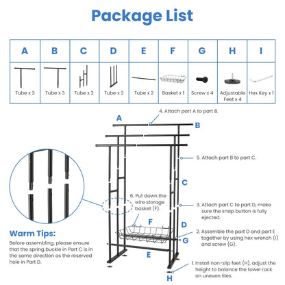 3-Tier Freestanding Towel Rack with Storage Basket, Black