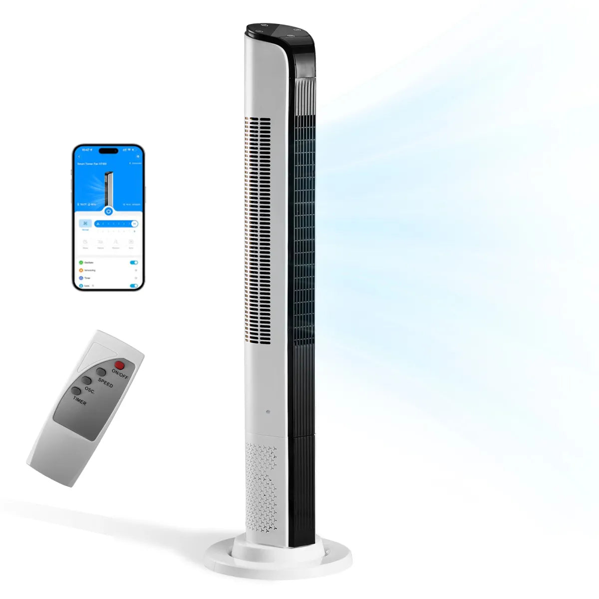 42" Smart Tower Fan – Bladeless Standing Fan with Remote and App Control
