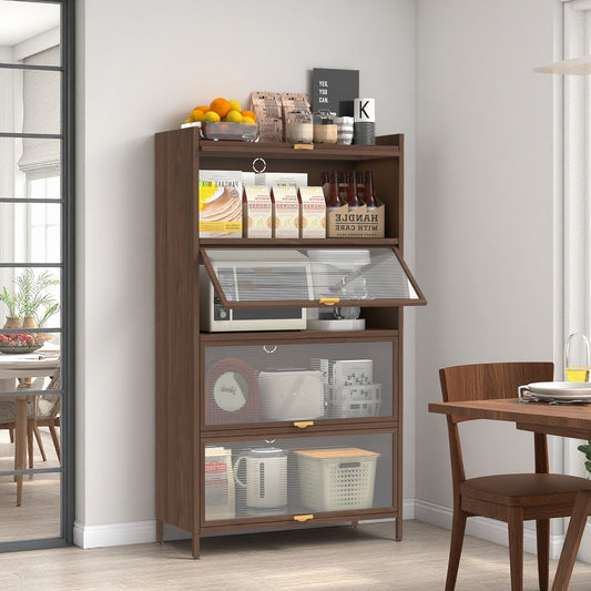 57 inch tall metal 4-door flip cabinet, walnut