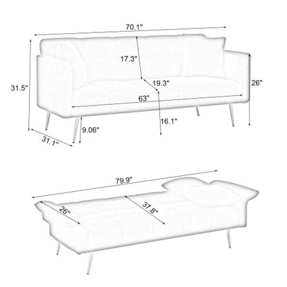 70" Futon Sofa Bed, Convertible Sofa with Folding Armrests – view 3