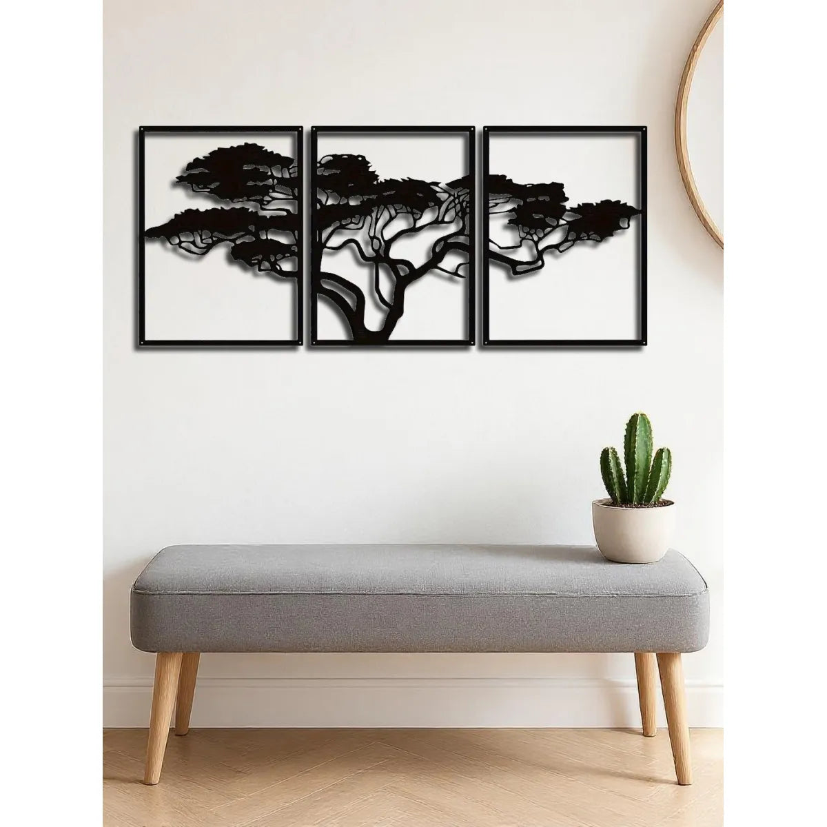 Set of 3 Black Metal Tree of Life Wall Art, Boho Spiritual Decor