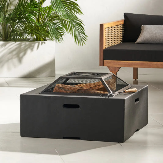 29in Square Wood-Burning Fire Pit, Dark Gray