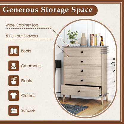 5-Drawer Farmhouse Dresser – Wood & Metal, Tall Bedroom Storage – view 8